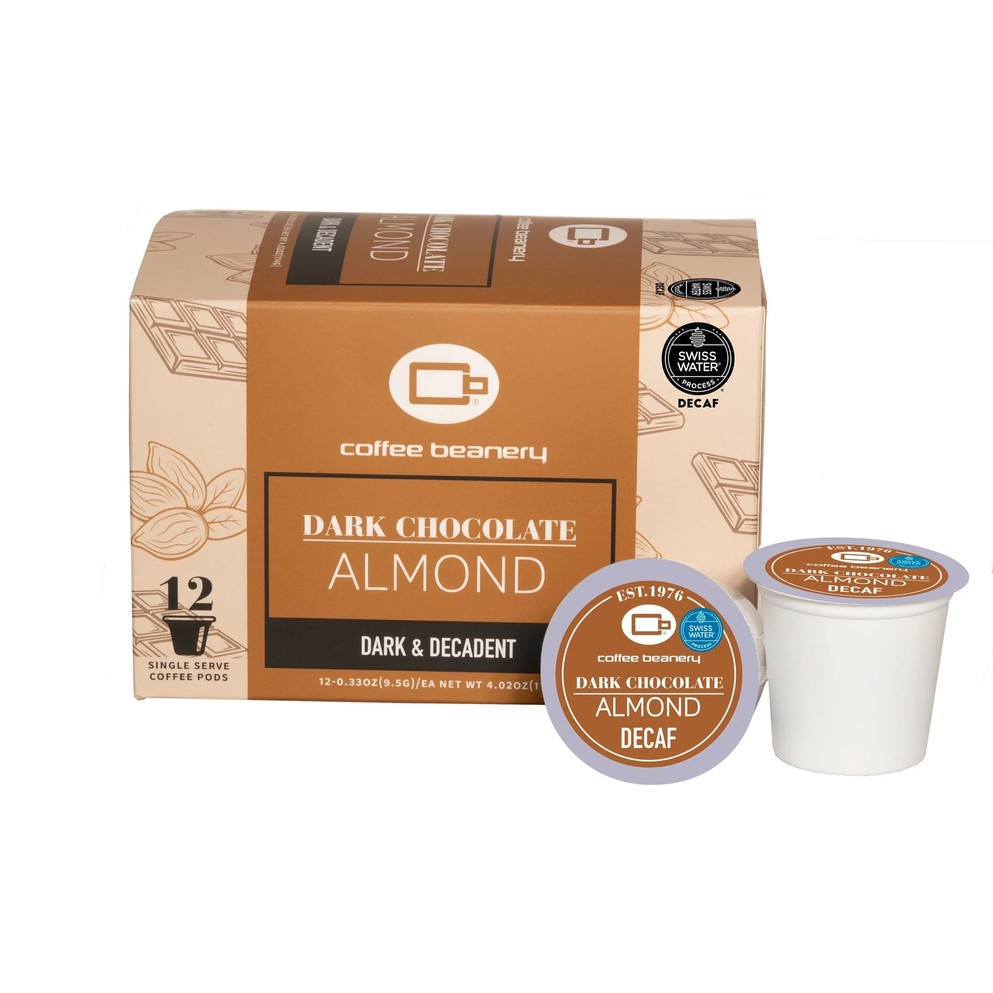 Dark Chocolate Almond Flavored Decaf Coffee Pods