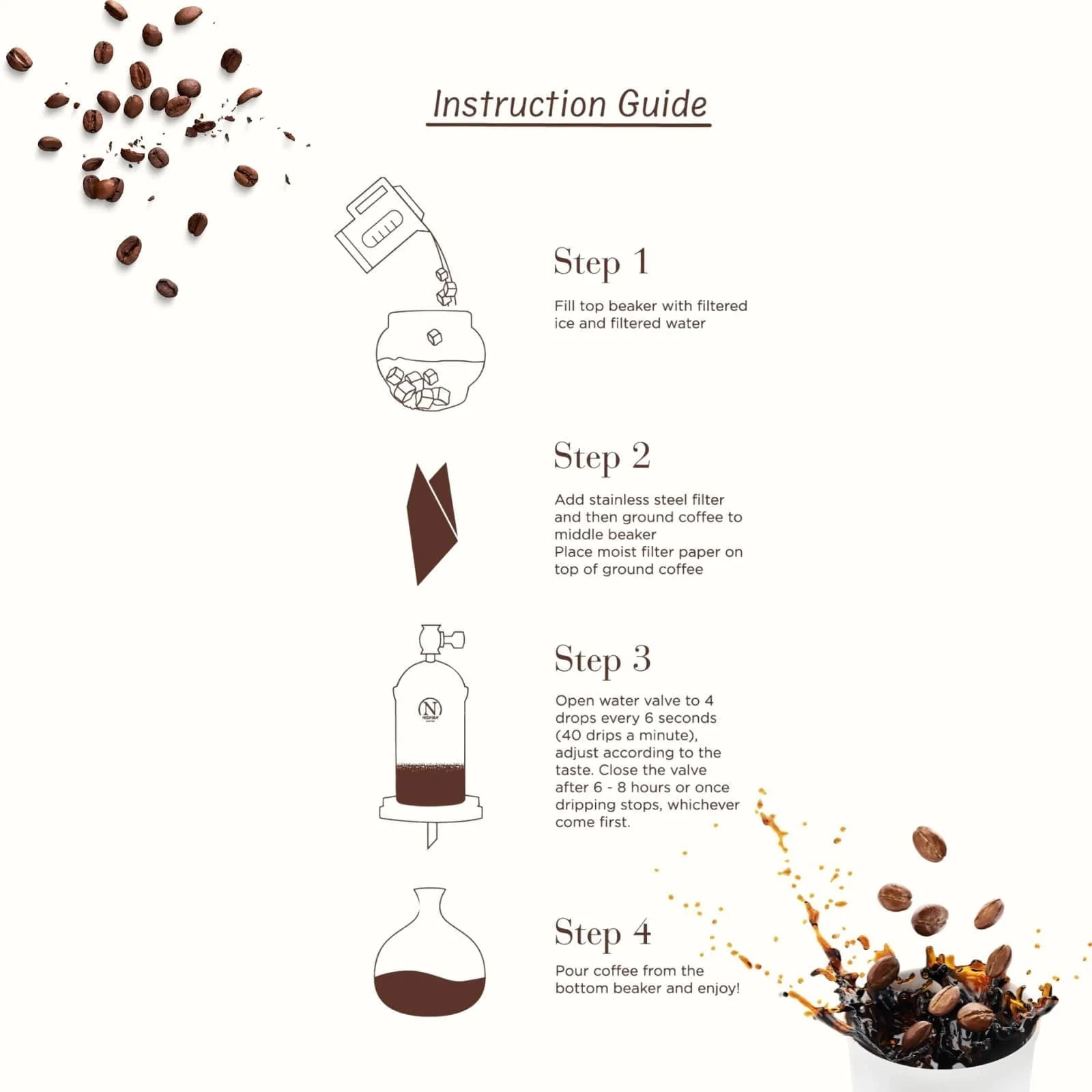 Nispira Cold Brew coffee Maker Ice Coffee Drip Machine with Advanced Slow Drip Technology Borosilicate Glass with Wood Tower, 6-8 Cup, Brown - Image 4