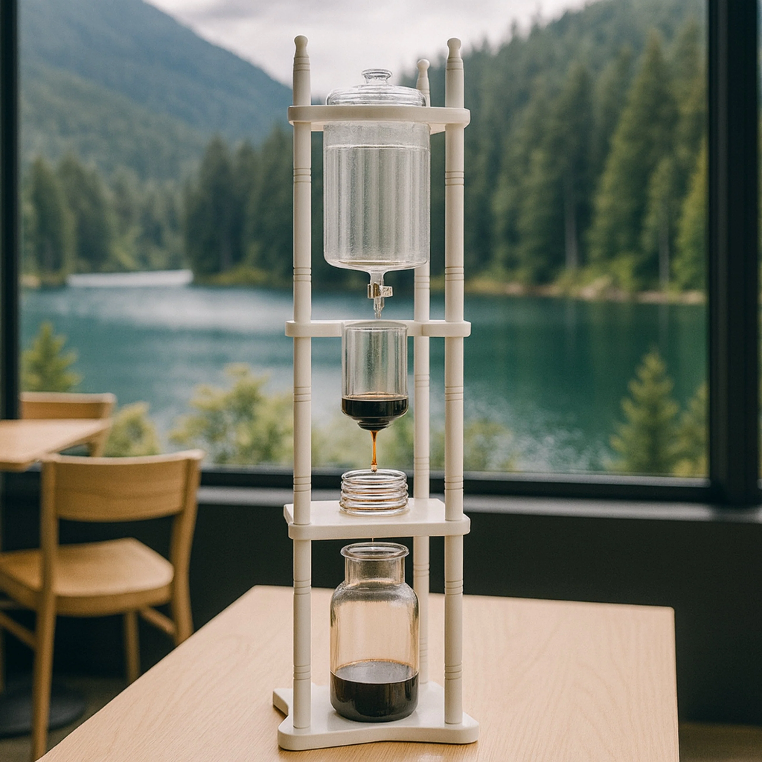 Nispira Cold Brew Drip Tower Iced Coffee Maker Glass Wooden Stand 25 Cups - Image 9