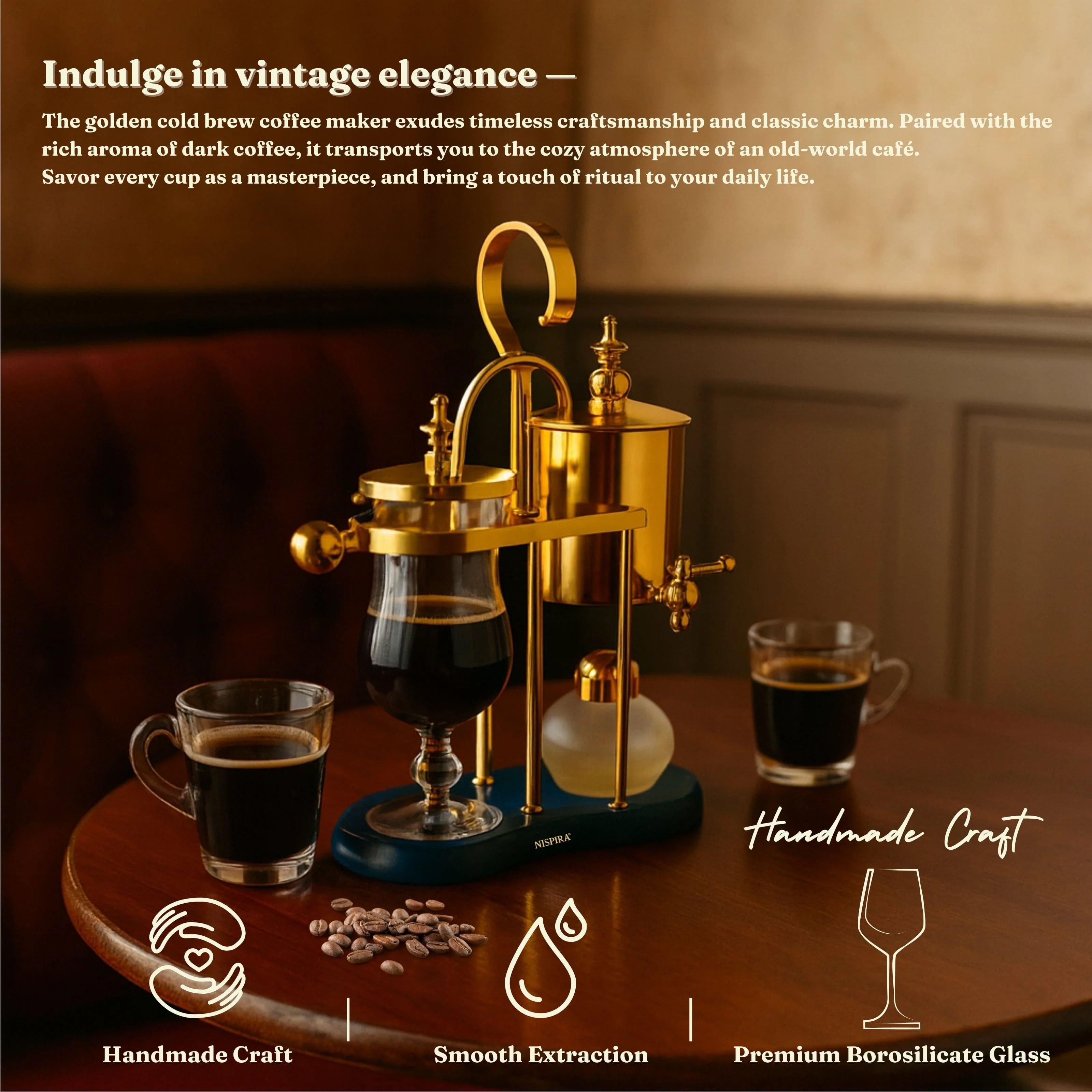 Nispira Vintage Belgium Belgian Royal Balance Syphon Siphon Coffee Maker, Gold with Peacock Blue Base - Image 5